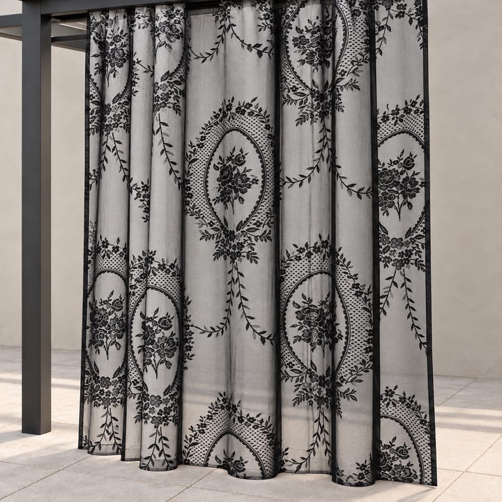 Peony Lace Outdoor Curtain Panel in Black